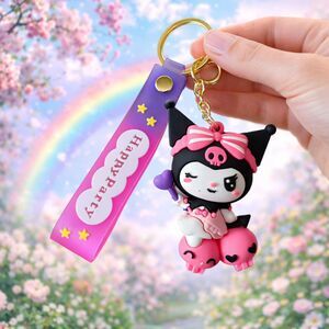 KUROMI Happy Party Keychain Sanrio Pink Skulls Bag Charm/Wrist Strap NEW